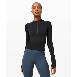 Lululemon Swiftly Tech 1/2 Zip 2.0 *Cool Size 4 Black Graphite Grey Crop Top